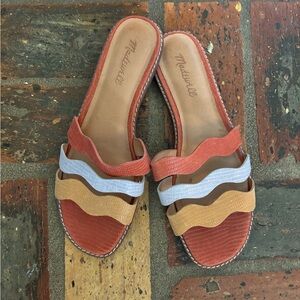Madewell Red, White, and Tan Slide Sandals